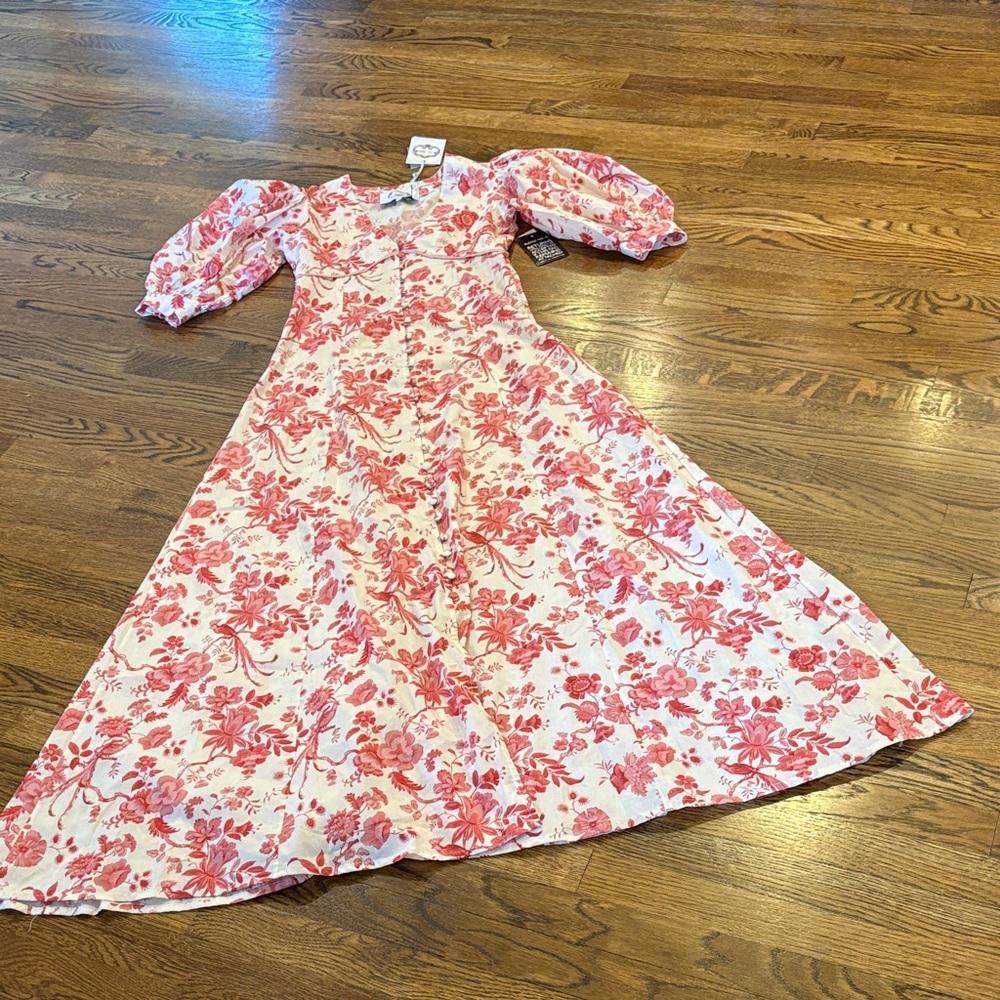 Evi Grintela NWT  OFF WHITE  Maxi Dress with red Floral Print, buttons, xS,
